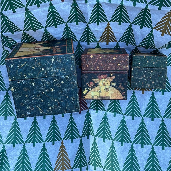 NWT Set of 3 Holiday Primitive Winter Wonderland Nesting Boxes - Picture 3 of 7